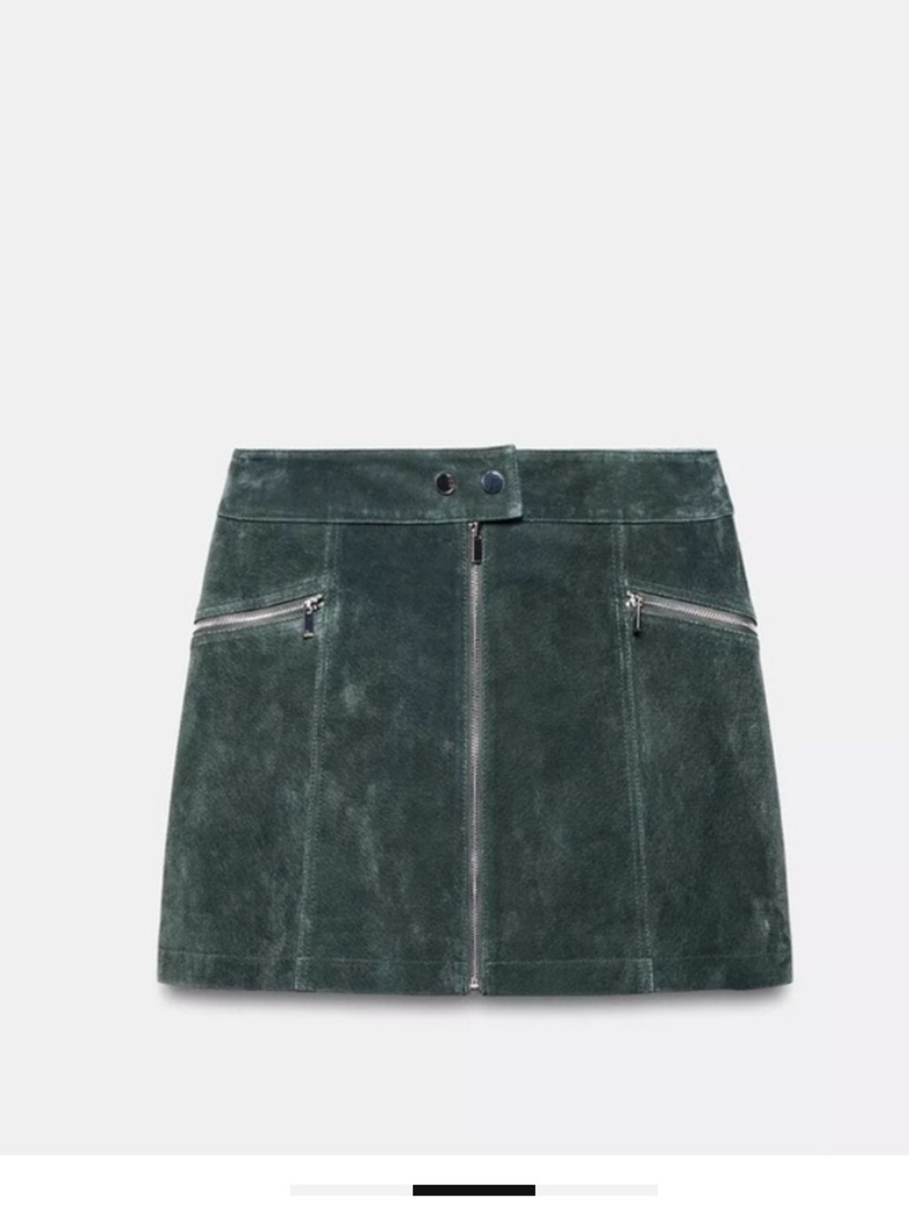 Zara Dark Green Suede Mini Skirt with Front Zipper
